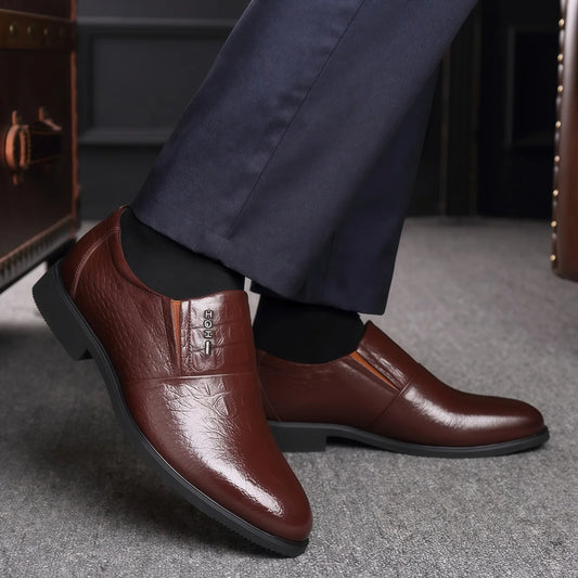 Designer Men's Genuine Leather Business Formal Shoes for Animal Print Slip-On Design Spring Wedding Breathable Versatile