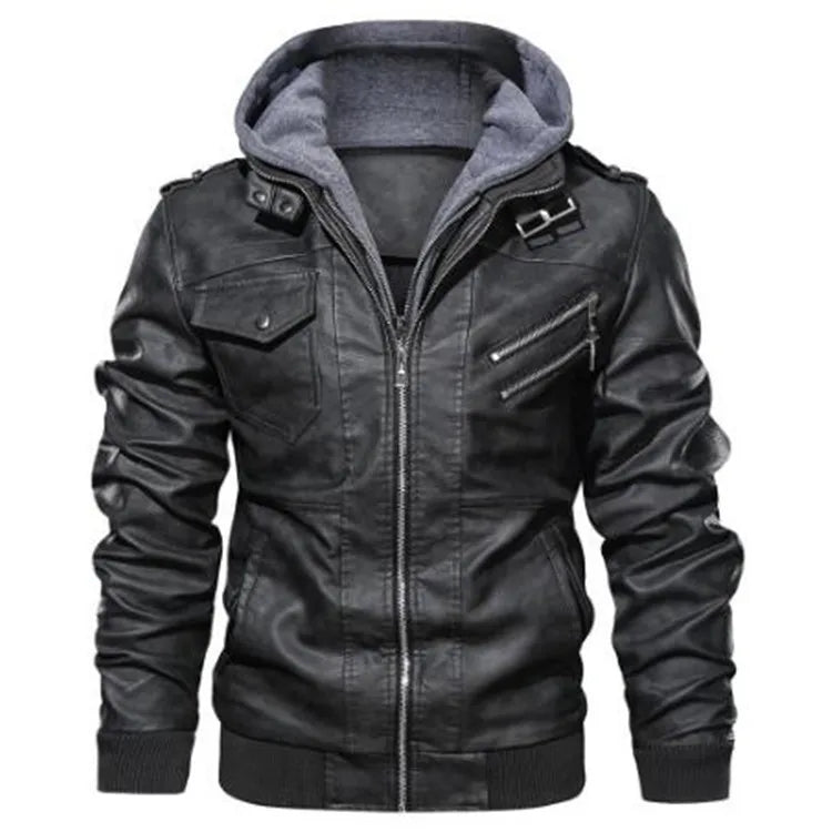 New Season Design Spring Autumn New European American Large Size Fashion Hooded 4 Colors Leather Jacket Men