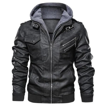New Season Design Spring Autumn New European American Large Size Fashion Hooded 4 Colors Leather Jacket Men
