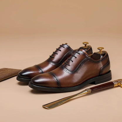 New Arrivals Top-grain Cowhide Leather Formal Business Men's Leather Shoes Genuine Leather Brogue Designer Shoes  Wenzhou Shoes