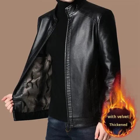 M-3XL New Spring Autumn Men's Casual PU Leather Jacket Stylish Street Vendor Coat Adult Dad Middle-Aged Elderly PU leather Coat