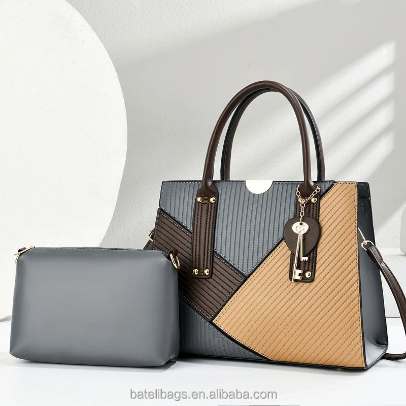 2025High Quality Fashion Luxury Designer Women's PU Leather Splicing Handbag Shoulder Bag Zipper Sealing Handbags