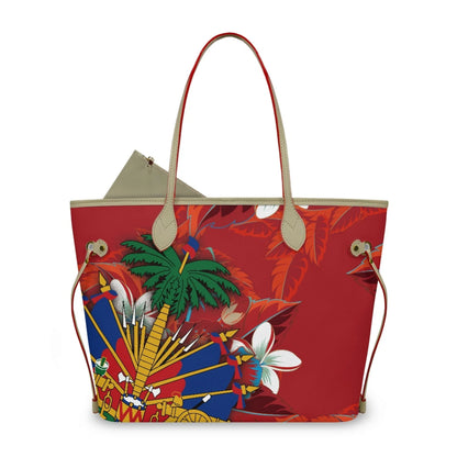 Haitian Flag Printed Leather Tote Bag for Women Large Casual Hobo Handbags with Zipper Pouch Work Daily Weekender Travel Purse