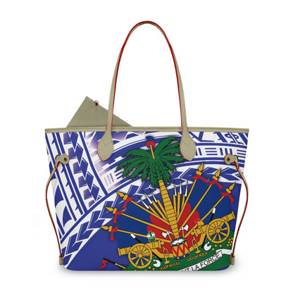 Haitian Flag Printed Leather Tote Bag for Women Large Casual Hobo Handbags with Zipper Pouch Work Daily Weekender Travel Purse