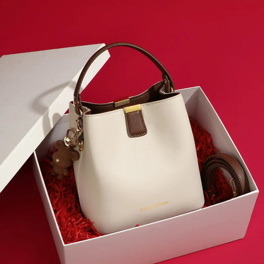 New Summer Genuine Leather Bucket Bag, Premium Versatile Women Shoulder Crossbody Handbag