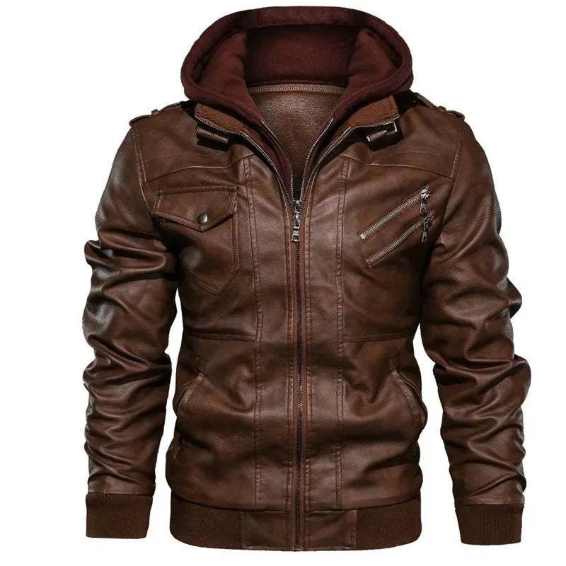 New Season Design Spring Autumn New European American Large Size Fashion Hooded 4 Colors Leather Jacket Men