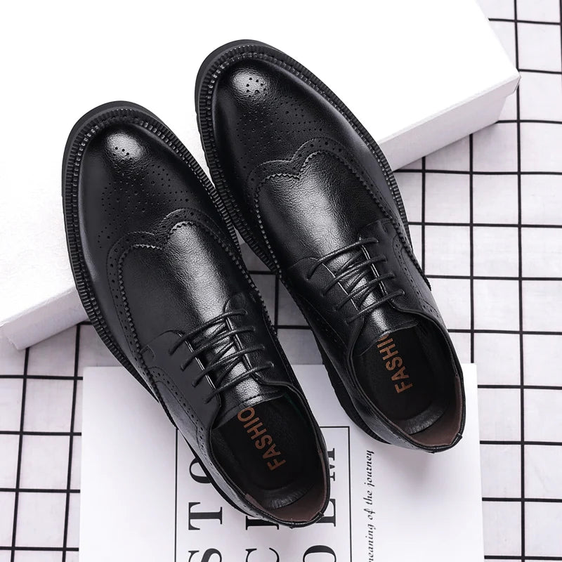 High Quality Men's Casual Cowhide Leather Dress Shoes Soft Comfortable Business Office Style Oxfords Formal Shoes for Men