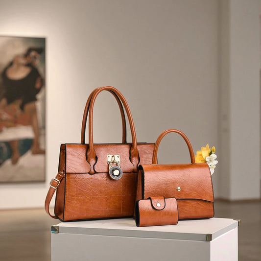 2026 acs Main Pour Femmes Luxury Designer Women's 3-Piece PU Leather Handbags Wallet Set Shoulder Bags Nylon Zipper Closure