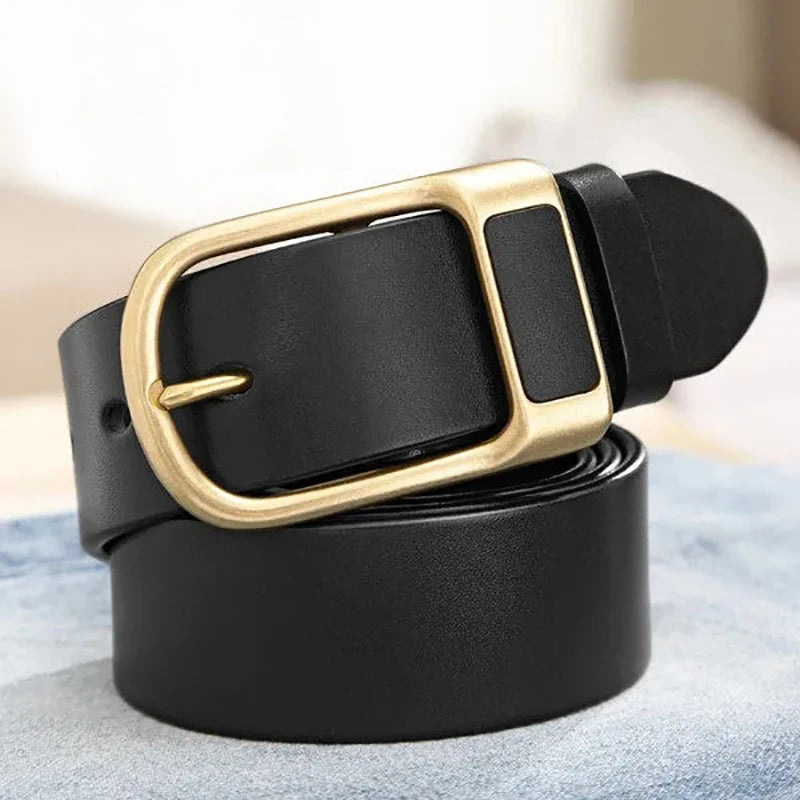 Men's High Quality Genuine Cowhide Leather Belt With Fashionable Pin Buckle Custom Length for Business-Casual Wear