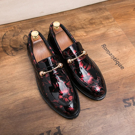 Popular Stylish Leather Men Dress Shoes Office Business Wedding Loafers Colorful Glossy Buckle Strap Oxford Shoes for Party Wear