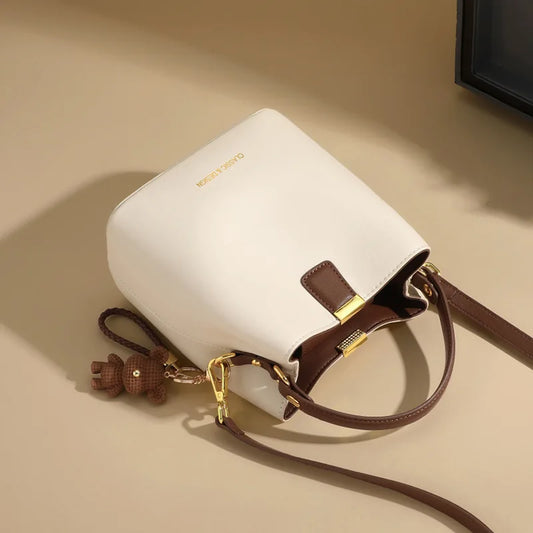 New Summer Genuine Leather Bucket Bag, Premium Versatile Women Shoulder Crossbody Handbag