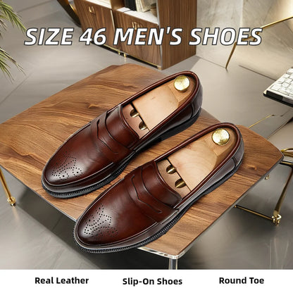 46 Large Luxury Leather Men's Dress Shoes Business Casual Toe Outdoor Slip-On Loafers Genuine Leather Rubber Quality Pairs Men