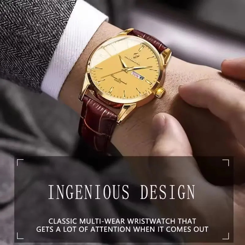 BINBOND B2238 2238 Quartz Wrist Watches Leather Strap Ladies & Man Top Luxury Couple Watch Women Men Waterproof Calendar Watch