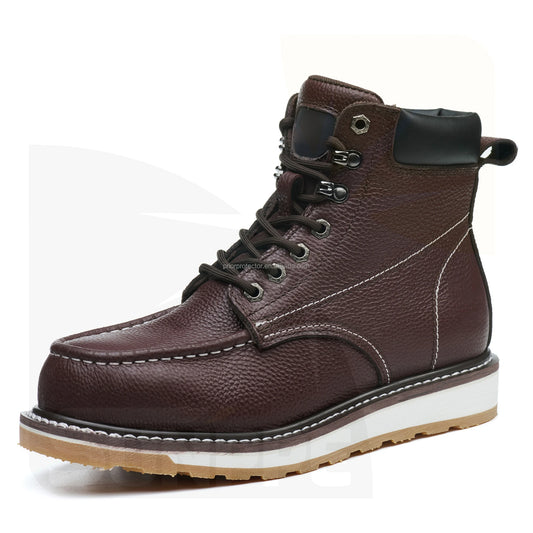 Red-Brown Top Layer Litchi Patterned Leather EN20345 S3 Half Knee Cowboy Good Welt Year Shoes Safety Boots