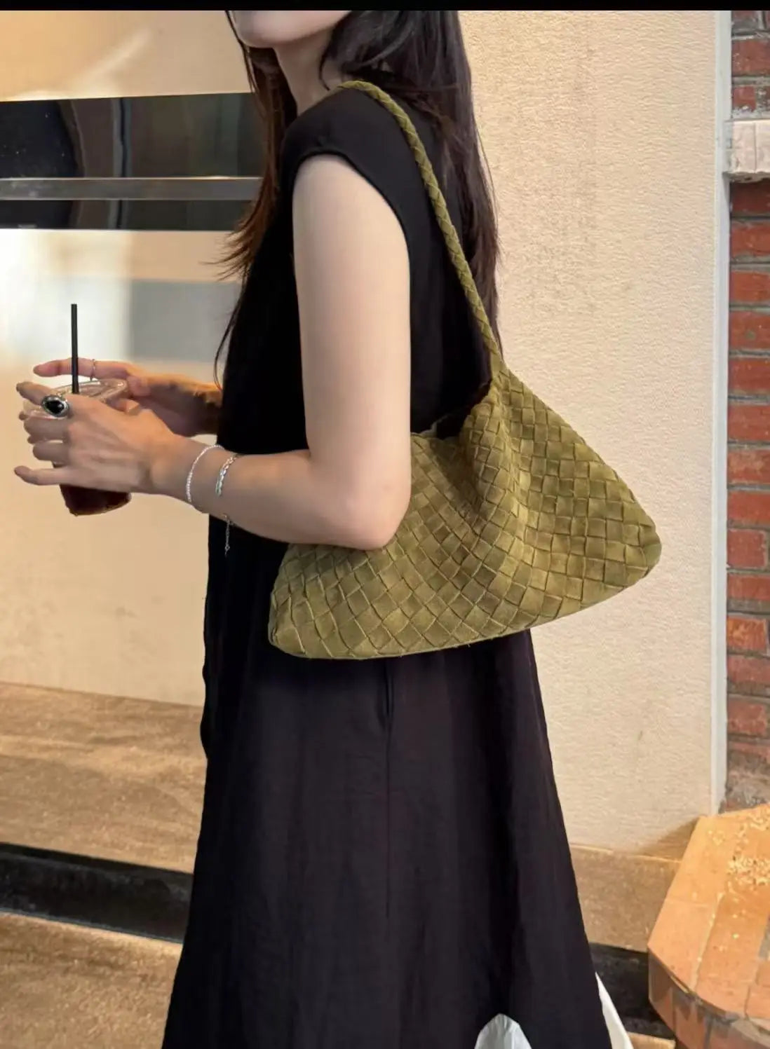 New Arrival Unique Retro Green Women's Suede Hobos Shoulder Bag Durable Button Large Capacity Genuine Leather Lining Luxury