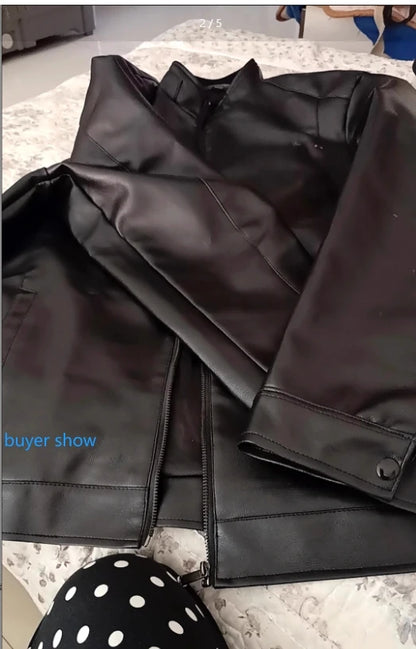 M-3XL New Spring Autumn Men's Casual PU Leather Jacket Stylish Street Vendor Coat Adult Dad Middle-Aged Elderly PU leather Coat