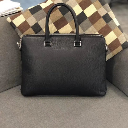Imported Top Layer Cowhide Men Briefcase Double Zipper Laptop Bag 14 Inch Business Office Shoulder Handbag Slim Genuine Leather