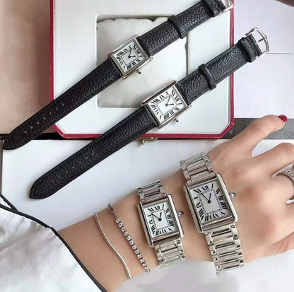 22mm 26mm Geometric Rectangle Wristwatch Senior Must Quartz Watches Female Roman Number Watch Black Leather Sapphire Glass Clock