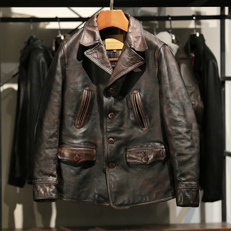 Wholesale Clothing Custom Mens  Casual  Windproof Jacket Men's High Quality Fashion Genuine Horse Skin Leather Jackets
