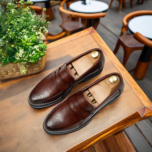 46 Large Luxury Leather Men's Dress Shoes Business Casual Toe Outdoor Slip-On Loafers Genuine Leather Rubber Quality Pairs Men