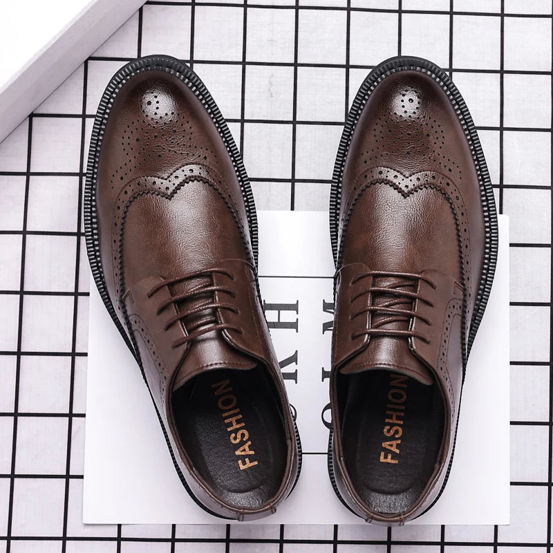 High Quality Men's Casual Cowhide Leather Dress Shoes Soft Comfortable Business Office Style Oxfords Formal Shoes for Men