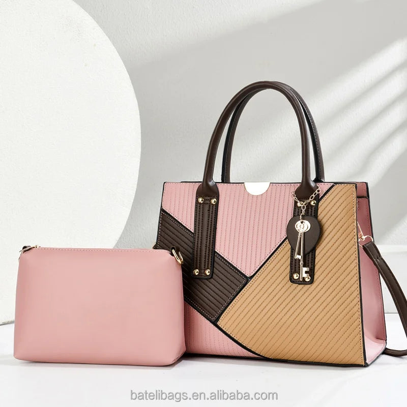 2025High Quality Fashion Luxury Designer Women's PU Leather Splicing Handbag Shoulder Bag Zipper Sealing Handbags