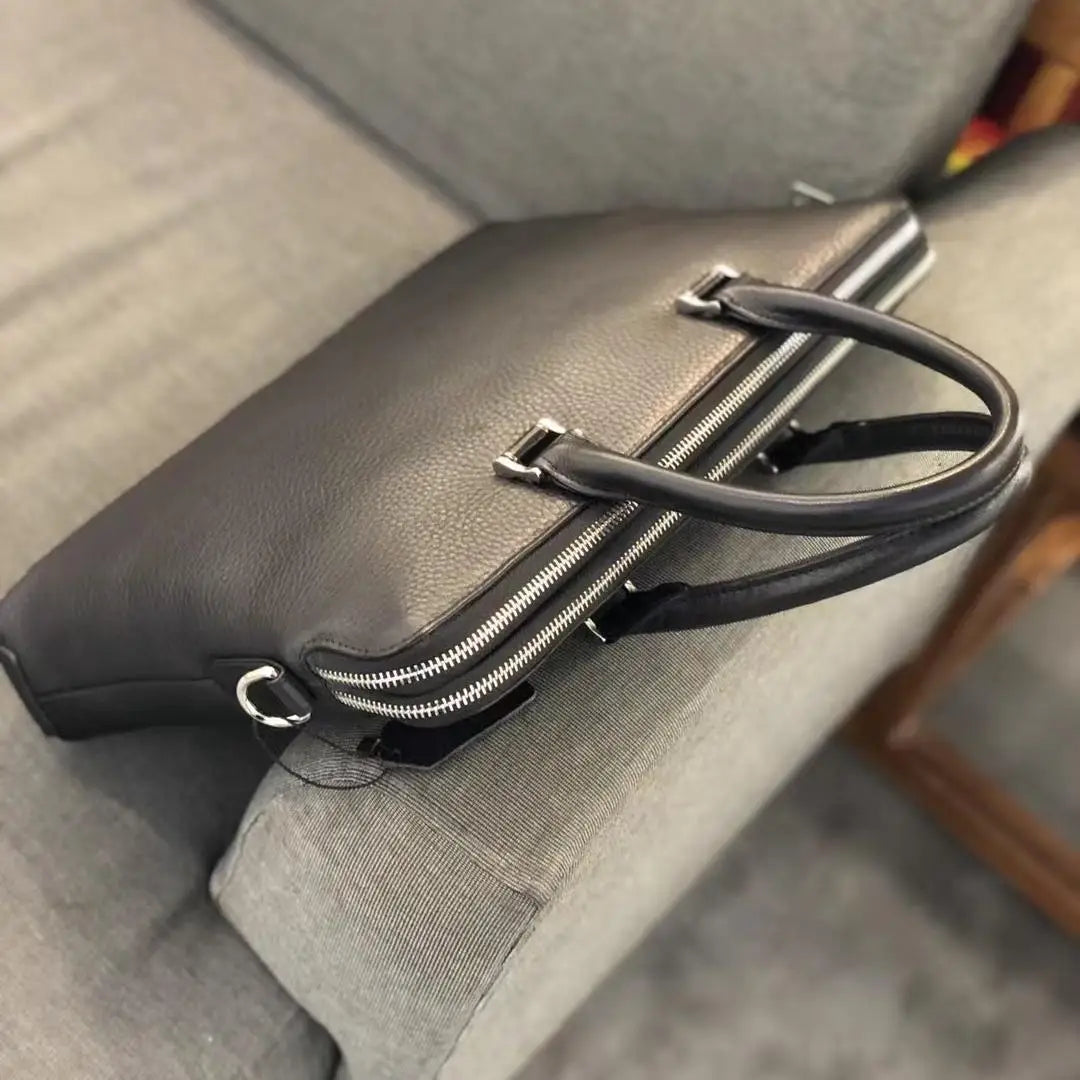 Imported Top Layer Cowhide Men Briefcase Double Zipper Laptop Bag 14 Inch Business Office Shoulder Handbag Slim Genuine Leather