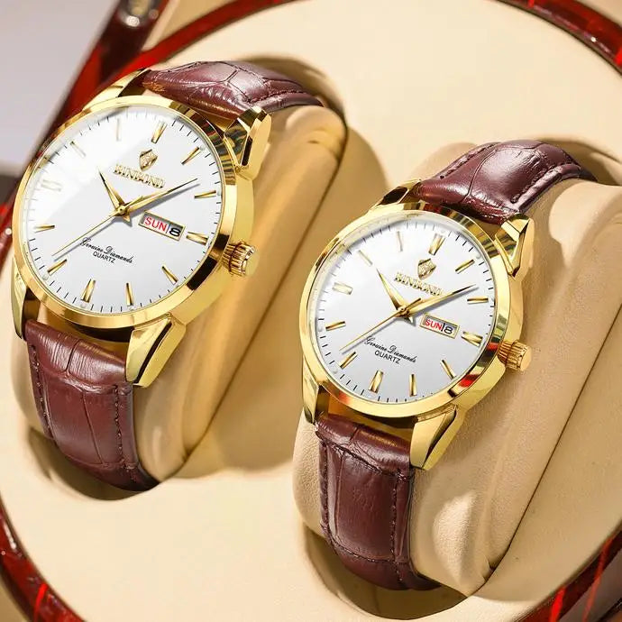 BINBOND B2238 2238 Quartz Wrist Watches Leather Strap Ladies & Man Top Luxury Couple Watch Women Men Waterproof Calendar Watch