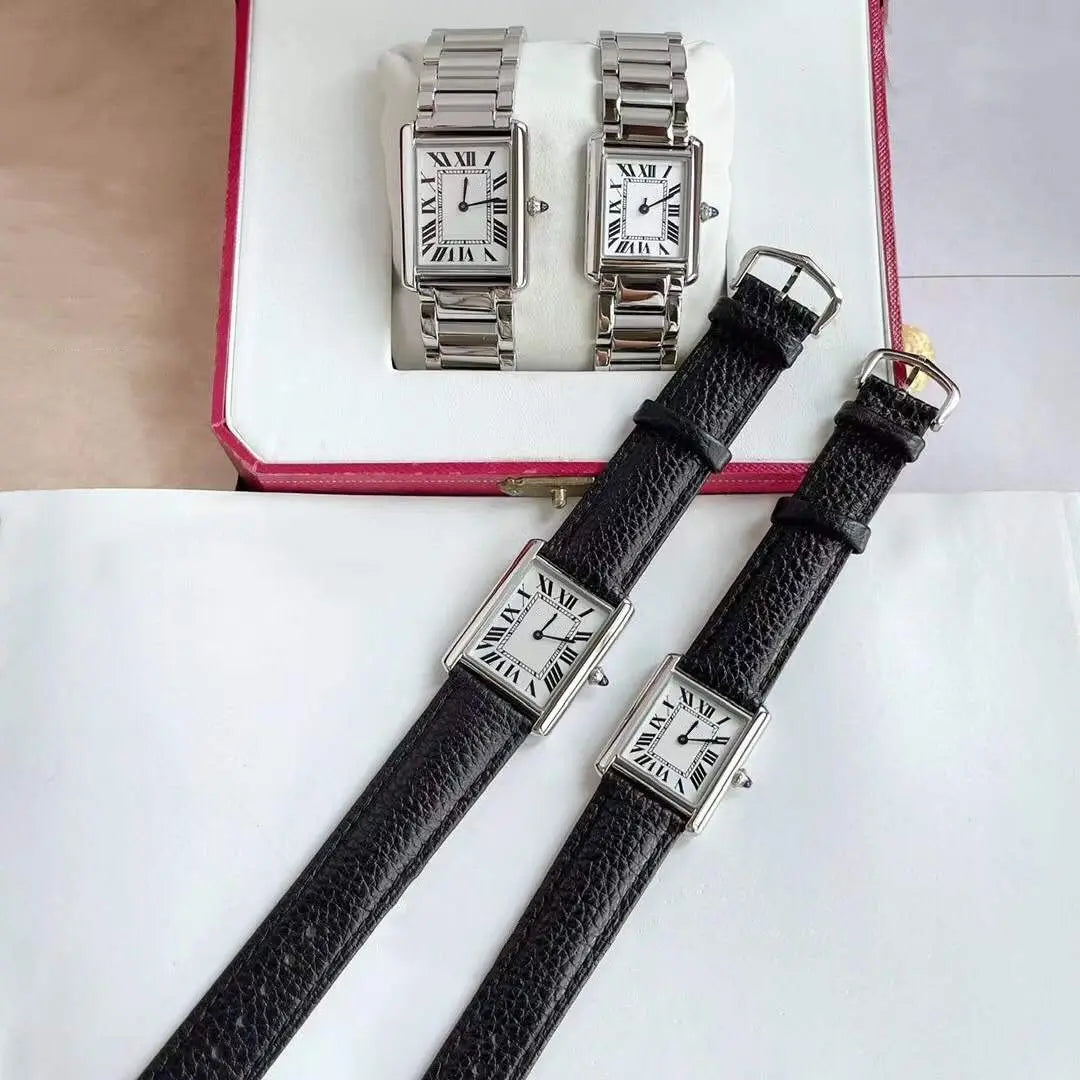 22mm 26mm Geometric Rectangle Wristwatch Senior Must Quartz Watches Female Roman Number Watch Black Leather Sapphire Glass Clock