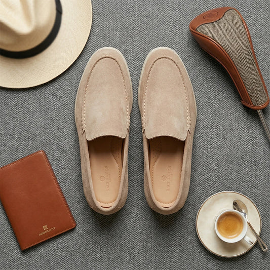 Men's Suede Cow Leather Penny Loafers Slip-On Flats Moccasins Casual Shoes Peas Comfortable Footwear