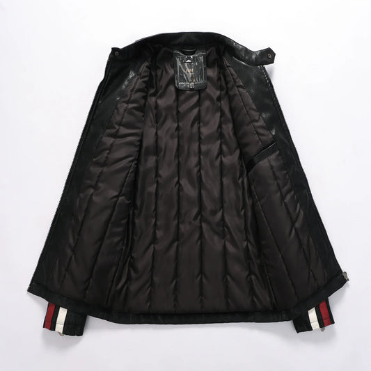 New Arrival Washed Cotton Embroidery Color Matchingmotorcycle Pu Leather Men Jacket for Man