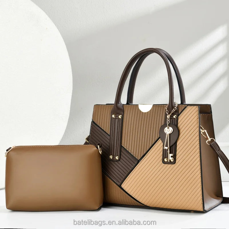 2025High Quality Fashion Luxury Designer Women's PU Leather Splicing Handbag Shoulder Bag Zipper Sealing Handbags