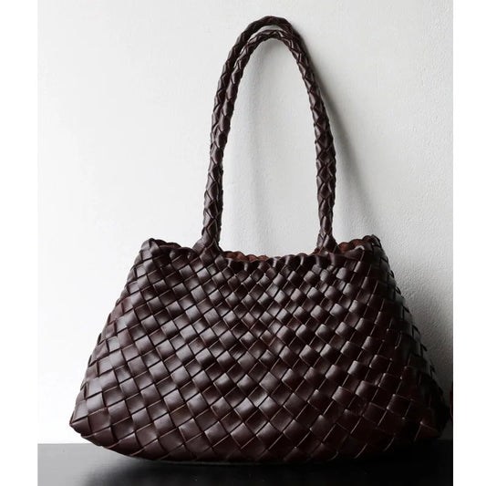Luxury Tanned Cowhide Genuine Braided Leather Woven Shoulder Bags Large Capacity Soft Hand-woven  Women's Bags with Cotton Pouch