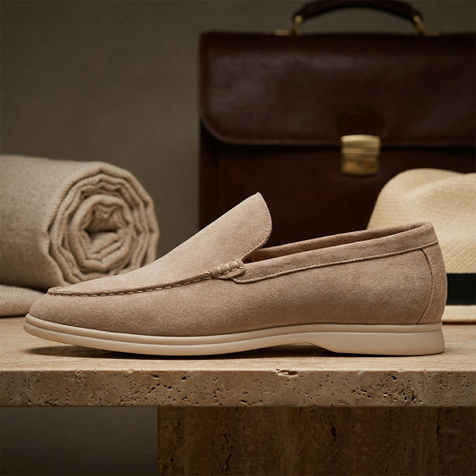 Men's Suede Cow Leather Penny Loafers Slip-On Flats Moccasins Casual Shoes Peas Comfortable Footwear