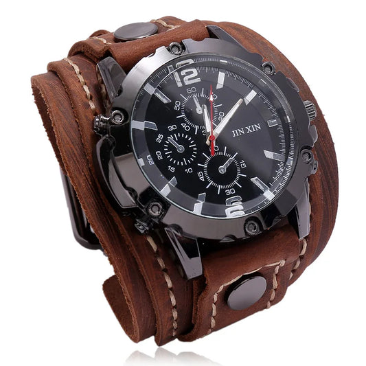 Hot Style Men Watch Vintage Hand-sewn Leather Bracelets Quartz Watches Punk Wristband Individuality Watch for Men and Women