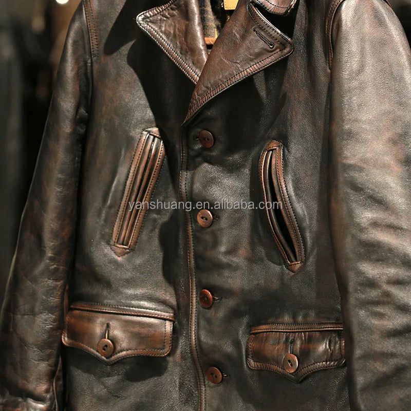 Wholesale Clothing Custom Mens  Casual  Windproof Jacket Men's High Quality Fashion Genuine Horse Skin Leather Jackets