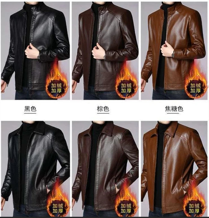 M-3XL New Spring Autumn Men's Casual PU Leather Jacket Stylish Street Vendor Coat Adult Dad Middle-Aged Elderly PU leather Coat