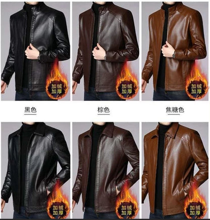 M-3XL New Spring Autumn Men's Casual PU Leather Jacket Stylish Street Vendor Coat Adult Dad Middle-Aged Elderly PU leather Coat