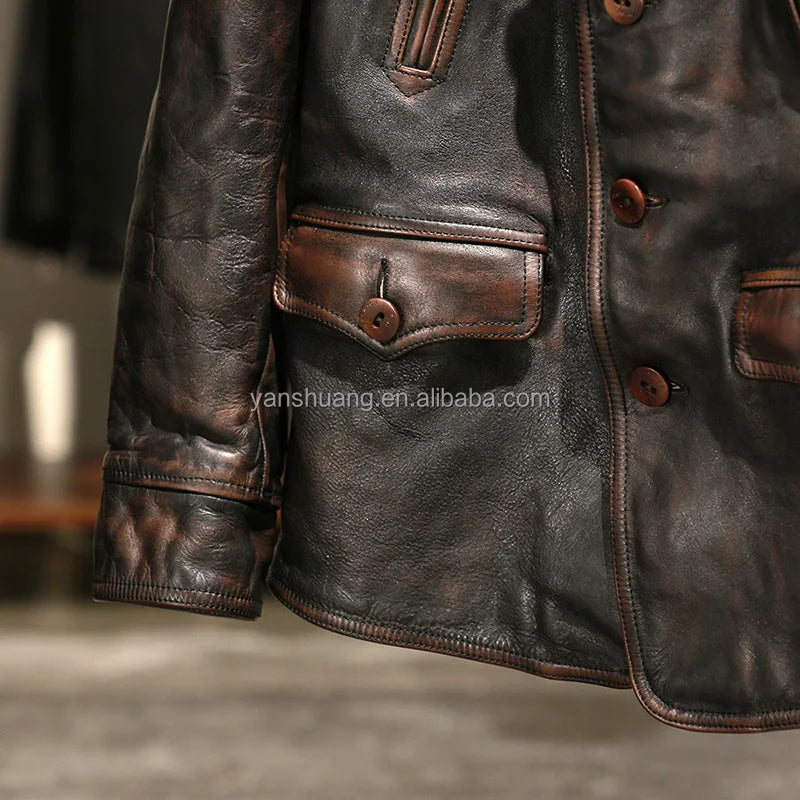 Wholesale Clothing Custom Mens  Casual  Windproof Jacket Men's High Quality Fashion Genuine Horse Skin Leather Jackets