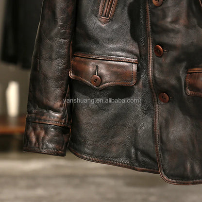 Wholesale Clothing Custom Mens  Casual  Windproof Jacket Men's High Quality Fashion Genuine Horse Skin Leather Jackets