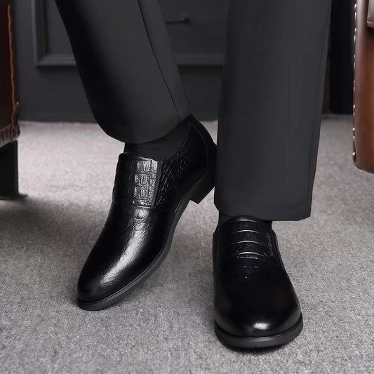 Designer Men's Genuine Leather Business Formal Shoes for Animal Print Slip-On Design Spring Wedding Breathable Versatile