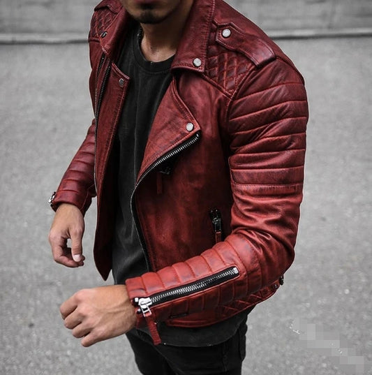 OEM Service Popular Selling Fashion Men Casual Leather Plus Size Jacket Solid Color Long Sleeve PU Brown Slim Coat
