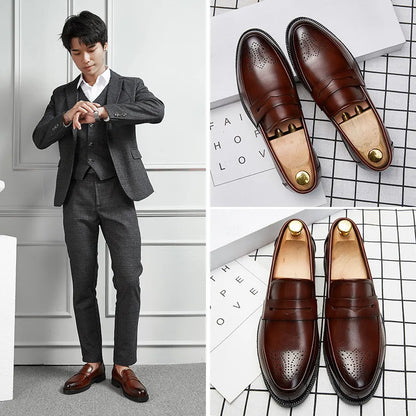 46 Large Luxury Leather Men's Dress Shoes Business Casual Toe Outdoor Slip-On Loafers Genuine Leather Rubber Quality Pairs Men
