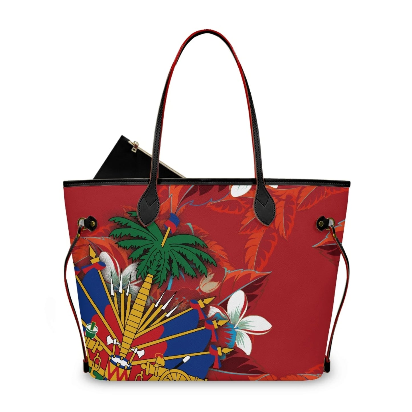Haitian Flag Printed Leather Tote Bag for Women Large Casual Hobo Handbags with Zipper Pouch Work Daily Weekender Travel Purse