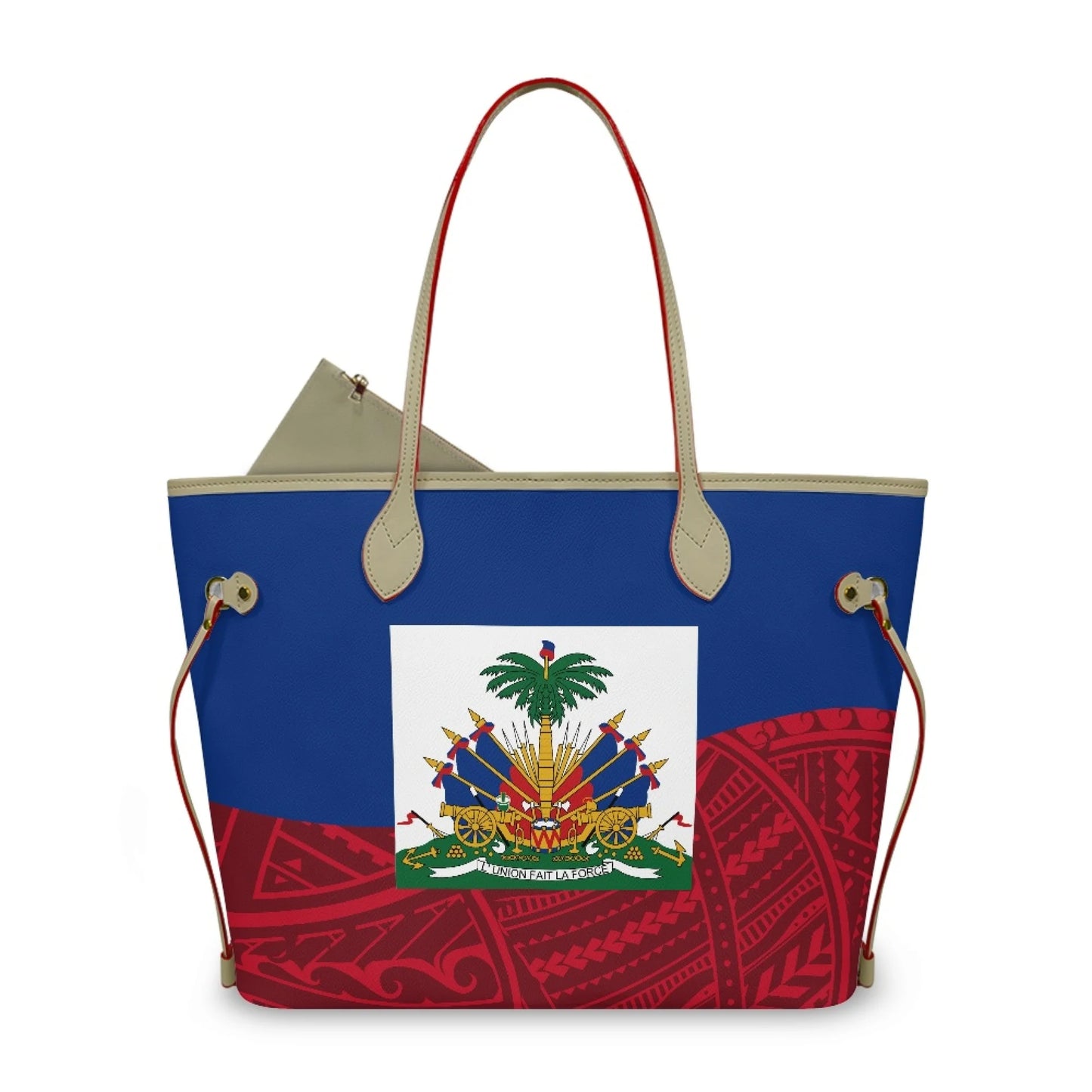 Haitian Flag Printed Leather Tote Bag for Women Large Casual Hobo Handbags with Zipper Pouch Work Daily Weekender Travel Purse