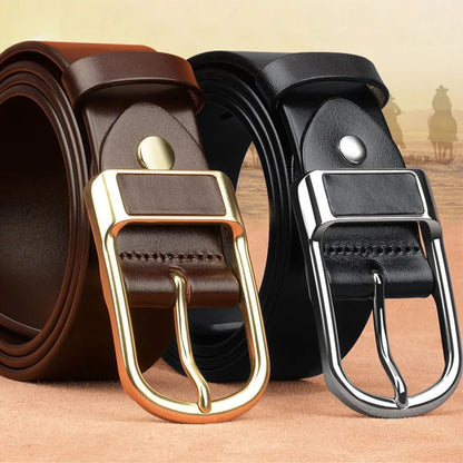 Men's High Quality Genuine Cowhide Leather Belt With Fashionable Pin Buckle Custom Length for Business-Casual Wear