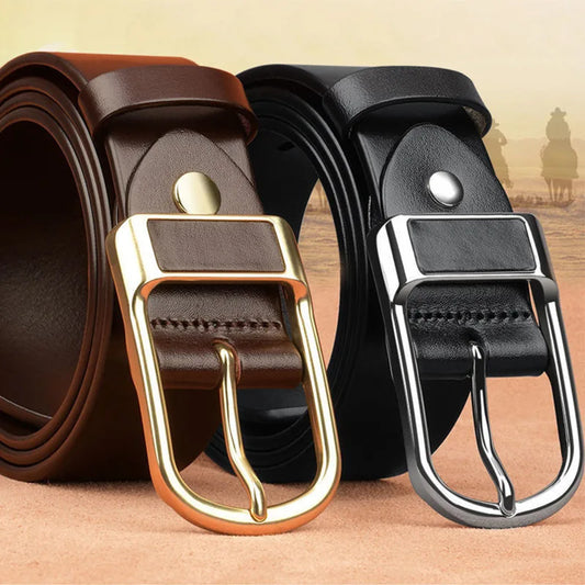 Men's High Quality Genuine Cowhide Leather Belt With Fashionable Pin Buckle Custom Length for Business-Casual Wear