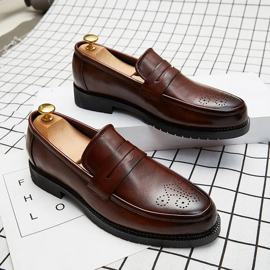 New Design Pure Color Comfort Fashion Loafers High Quality Slip-on PU Leather Oxfords Dress Shoes Men