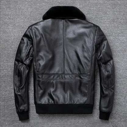 Air Force Flight Jacket Fur Collar Genuine Top Layer Cow Leather Jacket Men Black Brown Cow Coat Men's Winter Jacket 정품 가죽