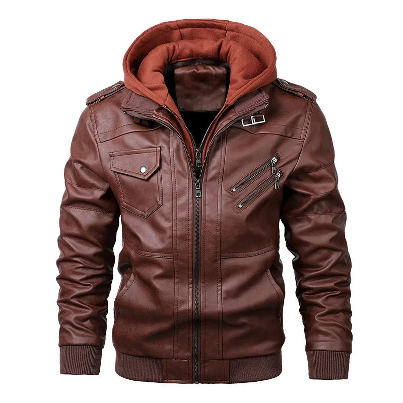 New Season Design Spring Autumn New European American Large Size Fashion Hooded 4 Colors Leather Jacket Men